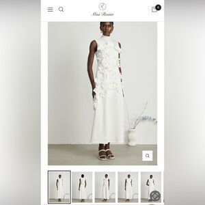 White mock-neck Midi Dress with 3D flowers